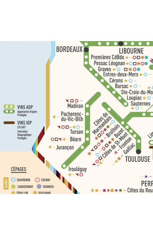 Carte des vins vignobles de France AOP Stations de Métro POSTER format A1  (60 x 80 cm)