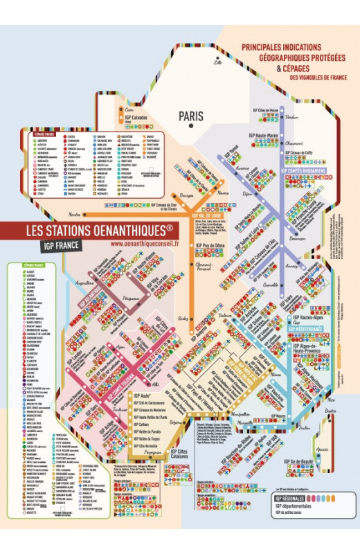 Carte des vins vignobles de France IGP Stations de Métro POSTER format A1  (40 x 60 cm)
